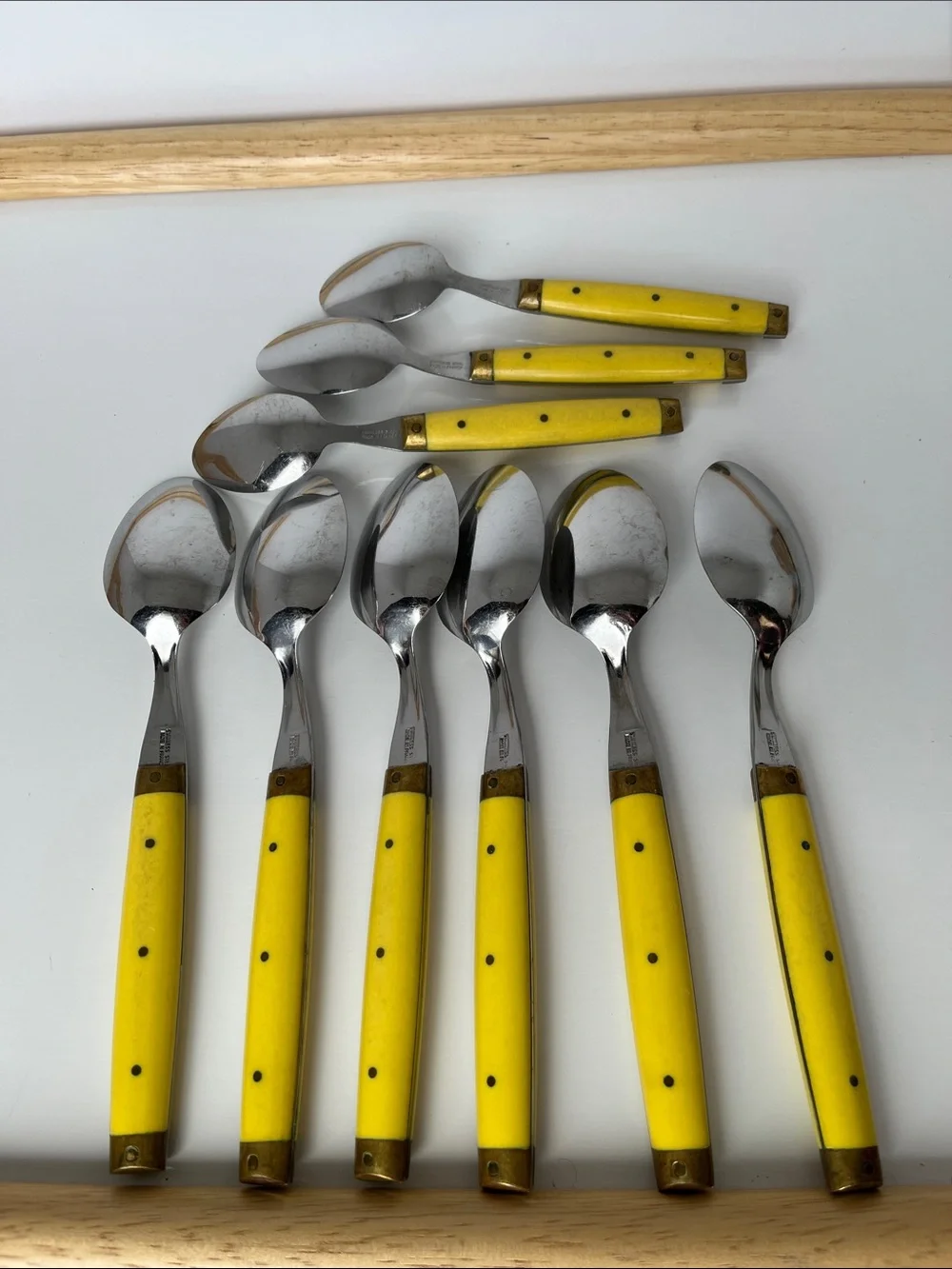 Vintage Bonniers France Yellow Handle Spoon Set MCM French Bistro Brass Flatware